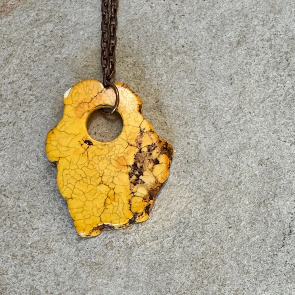 Yellow Stone Pendant Necklace on Bronze Chain